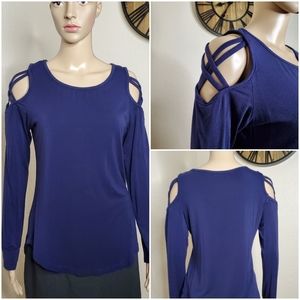 Women's Long Sleeve Strappy Cold Shoulder T Shirt